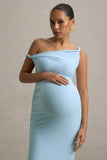 Lita Powder Blue Twisted Asymmetric Maternity Maxi Dress
