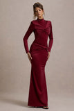 Noya Berry Long-Sleeve Ruched Maxi Dress