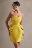 Lovebug Mustard Bandeau Mini Dress With Tulip Skirt