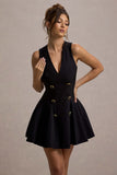 Collette Black Tailored Plunge-Neck Mini Dress