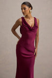 Alesso Burgundy Satin Cowl-Neck Maxi Dress