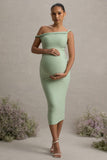 Salome Light Green Twisted Asymmetric Maternity Midi Dress