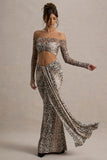 Kelsie Snake Print Mesh Bardot Crop Top