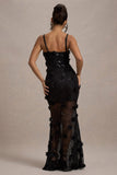 All Of Me Black Sequin Sheer Maxi Dress With Flowers