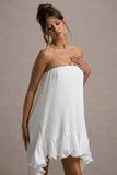Whistler White Chiffon Bandeau High-Low Ruffled Maxi Dress