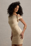 Elira Sand Ruched Mini Dress With Twisted Detail