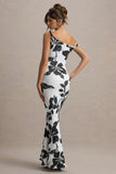 Lita Monochrome Floral Print Twisted Asymmetric Maxi Dress