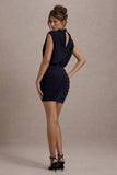 Nymeria Navy High-Neck Draped Bodycon Mini Dress
