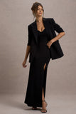 Urban Black Plunge-Neck Boxy Oversized Blazer
