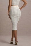 Stellina Cream Boucle High-Waist Bodycon Midi Skirt