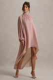 Delphia Pale Pink High-Neck Maxi Dress With High-Low Hem