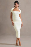 Paxos Ecru Ruched Short-Sleeve Midi Dress