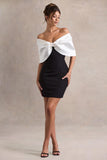 Dewdrop Black & White Mini Dress With Oversized Bow