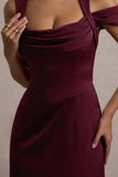Sawyer Wine Satin Draped Midi Dress