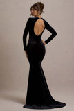 Keaton Black Velvet Long-Sleeve Open-Back Maxi Dress
