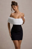 Little Luxe Black Bardot Mini Dress With White Fur Trim