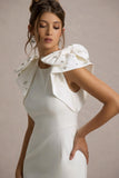 Aubrie Ecru Midi Dress With Bow Details