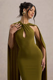 Rhoda Green Twist Halter-Neck Cape Maxi Dress