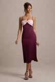 Andretti Burgundy & Pink Satin Strappy Midi Dress