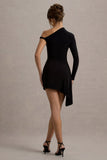 Irene Black Asymmetric Wrap Mini Dress