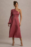 Haila Rose Pink Satin One-Shoulder Maxi Dress