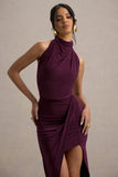 Hayden Burgundy High-Neck Draped Split Maxi Dress