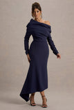Lou Navy One-Shoulder Asymmetric Maxi Dress