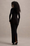 Gita Black Halter-Neck Long-Sleeve Maxi Dress