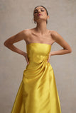 Universe Mustard Bandeau Split Puff-Skirt Maxi Dress