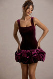 Sutton Port Velvet Square-Neck Ruffle-Hem Mini Dress