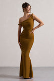 Lita Golden Brown Twisted Asymmetric Maxi Dress