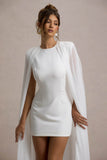 Elysium White Bodycon Mini Dress With Chiffon Cape