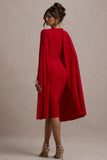 Marysol Red Asymmetric Cape Midi Dress