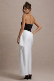 Kalinda Black And White Strapless Maxi Dress With Draped Skirt