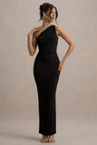 Venetia Black One-Shoulder Tie-Back Maxi Dress