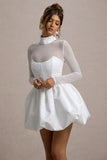 Tinkerbell White Satin Long-Sleeve Puffball Mini Dress