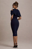 Dorothea Navy Draped Midi Dress With Cape