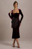 Gemima Port Velvet Square-Neck Midi Dress With Bow