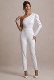 San Jose White One-Shoulder Puff-Sleeve Jumpsuit