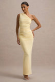 Dalarie Lemon One-Shoulder Gathered Maxi Dress