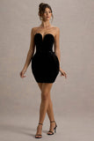 Bryanna Black Velvet Sweetheart Mini Dress With Tulip Skirt
