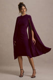 Marysol Plum Asymmetric Cape Midi Dress