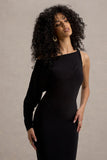 Floria Black Draped One-Sleeve Maxi Dress