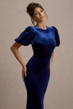 Ashlin Navy Velvet Puff-Sleeve Maxi Dress
