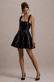 Carena Black Sequin Lace Floral Skater Mini Dress