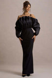 Cyrene Black Ruffled Maxi Dress