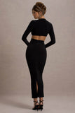Attina Black Long-Sleeve Twisted Cut-Out Maxi Dress