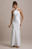 Knox White Satin Knot Halter-Neck Maxi Dress
