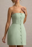 Anniston Light Green Bandeau Tailored Button Mini Dress