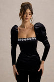 Tazmin Black Velvet Embellished Square-Neck Top